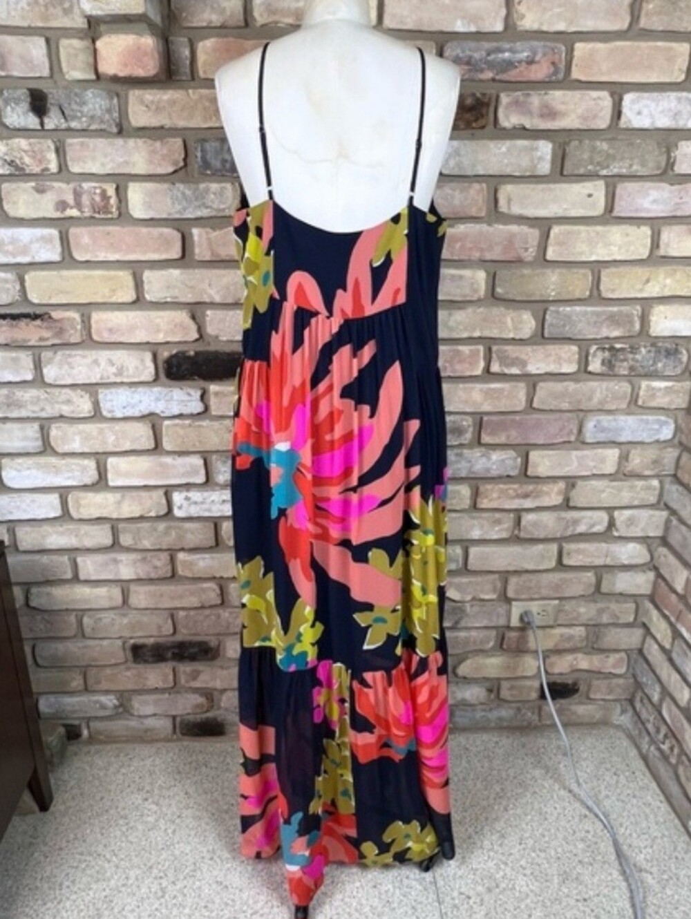 TRINA TURK navy coral pink tropical print silk maxi dress - Picture 3 of 7